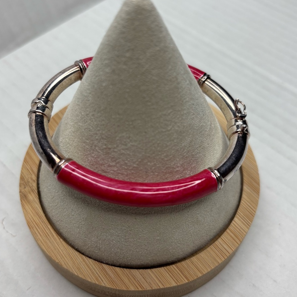 MILOR ITALY Sterling Silver & Pink Resin Bangle Bracelet